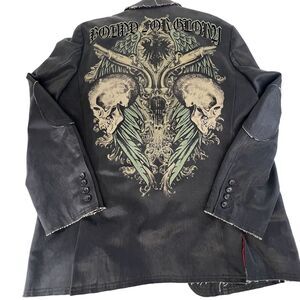 Archaic by Affliction Gray Embroidered Jacket Metal Buttons M‎ 42